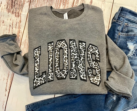 Custom Mascot Crewneck, Puff Vinyl Outline, Leopard Foil Mascot, Unisex Fit  Sweatshirt