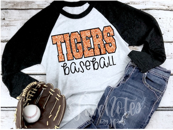 Tigers Baseball Softball Shirt Customizable Glitter Raglan 