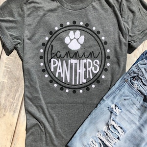 Panthers Team Spirit Shirt, Matte Black, White Glitter, Customizable Team Pride, Panthers Pride, Team Name, Custom Team Mascot, Custom Team