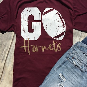 Customizable GO Mascot, Football Team Spirit, Go Hornets, Maroon and Gold Glitter, School Colors, School Pride, Team Spirit Tee Shirt Custom