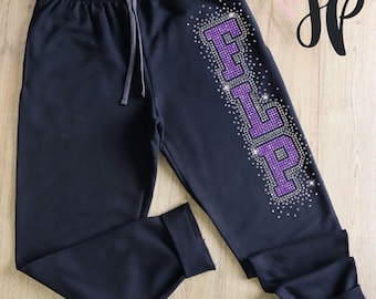 Flip Flops und Fitness Custom Spangle Joggers - Personalisierte Sparkle Jogginghose - Team Spirit Wear Hose - Cheer Dance Tumble Joggers