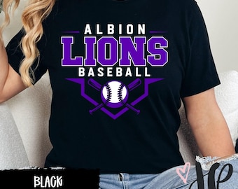Koszulka kibica drużyny baseballowej AGS Lions z 2026 r., spersonalizowana koszulka baseballowa z maskotką szkoły, koszulka meczowa dla drużyny, koszulka drużynowa w stylu „dristressed”, koszulka baseballowa