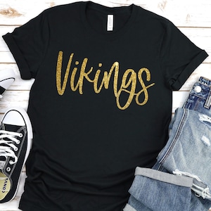 Vikings Glitter Mascot Shirt, Vikings Tee, Custom Glitter Team Pride Shirt, Mascot Shirt, School Team Shirt, School Mascot Pride, Unisex
