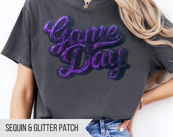 Game Day Sequin and Glitter Patch Comfort Colors Tee Shirt, Unisex Fit, Game Day Shirt