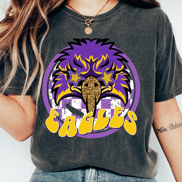 Eagles Purple and Gold, Comfort Colors Pepper, Eagles School Spirit Shirt, Eagles Team Pride Shirt, Eagles School Shirt, Unisex Fit