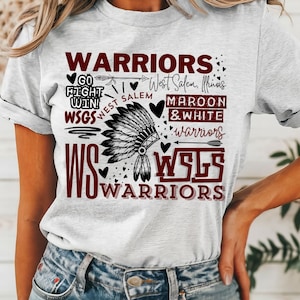 West Salem Warriors Custom School Typography Shirts, Custom Colors, Custom Mascot, Custom School Name, Unisex Fit Bella Brand Shirt