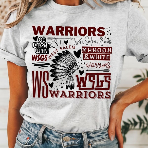 West Salem Warriors Custom School Typography Shirts, Custom Colors, Custom Mascot, Custom School Name, Unisex Fit Bella Brand Shirt