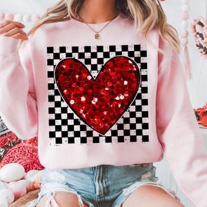 Checkered Valentines Day Shirt, Faux Sequin Valentines Shirt, Love Day, Unisex Fit, Pink, Valentines Day Gift, Custom Valentines Shirt