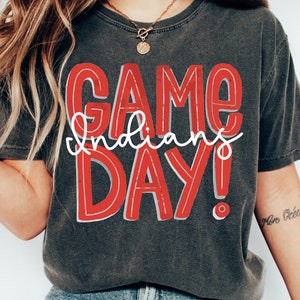 Game Day Indians Red and Black, Comfort Colors Pepper, Indians School Spirit Shirt, Indians Team Pride Shirt, Unisex Fit Shirt Indians Tee