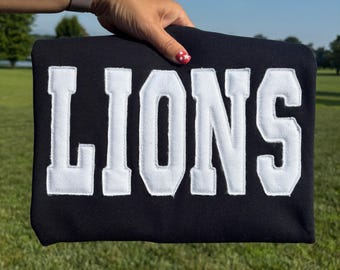 Raggy Appliqué LIONS Sweatshirt: Varsity Mascot Pullover