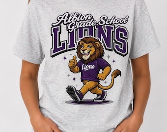 Albion Grade School Lions Shirt | AGS Lions Mascot Tee | Purple Lions School Spirit Shirt | Bella Canvas Tee | Lions Hoodie Crewneck