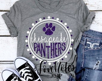 Panthers Team Spirit Shirt, Team Pride, Purple and White, School Colors Shirt, Paw Print, Mascot Shirt