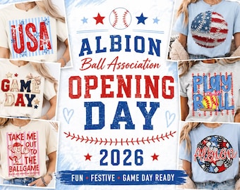 Albion Ball Association Opening Day 2026 Shirt | Baseball Mom Tee | Game Day Shirt | USA Baseball Tee | Custom Team Spirit Shirt | Preorder