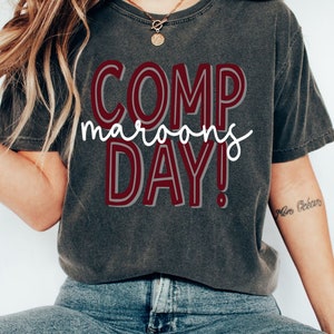 Robinson Maroons Comp Day Maroon and White, Comfort Colors Pepper, Competition Cheer Team Tee, Unisex Fit Shirt, Cheer Mom Shirt