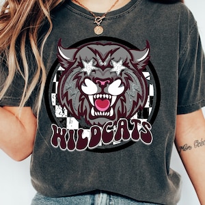 Wildcats Maroon Black and White, Comfort Colors Pepper,Wildcats School Spirit Shirt, Wildcats Team Pride Shirt, Unisex Fit Wildcats Tee