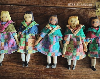 PRINTED Patchwork Hitty Doll  Dress KIT & Reversible Cape KIT by Miss Susannah | Hitty Doll Dress | Doll Dress Pattern