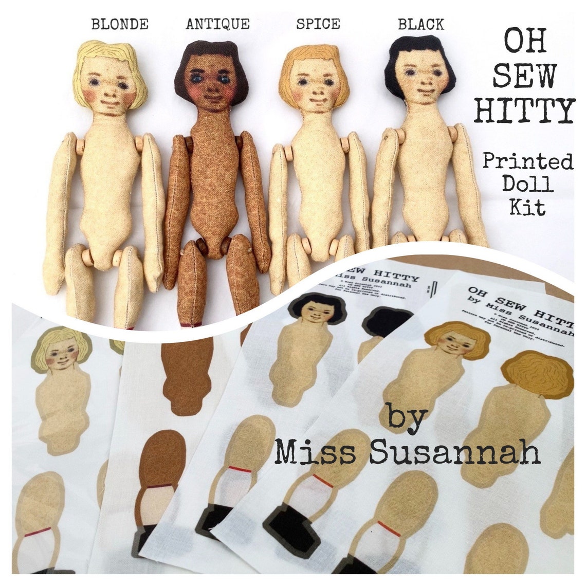 OH SEW HITTY Cloth Hitty Doll Pattern Kit on printed panel image 2