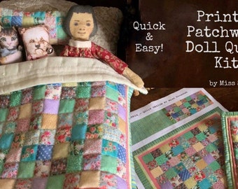 Printed Patchwork Mini Doll Quilt Kit | BEATRIX by Miss Susannah | Hitty Dolls | Blythe Dolls |