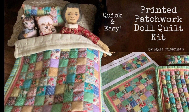 Printed Patchwork Mini Doll Quilt Kit BEATRIX by Miss Susannah Hitty Dolls Blythe Dolls image 1