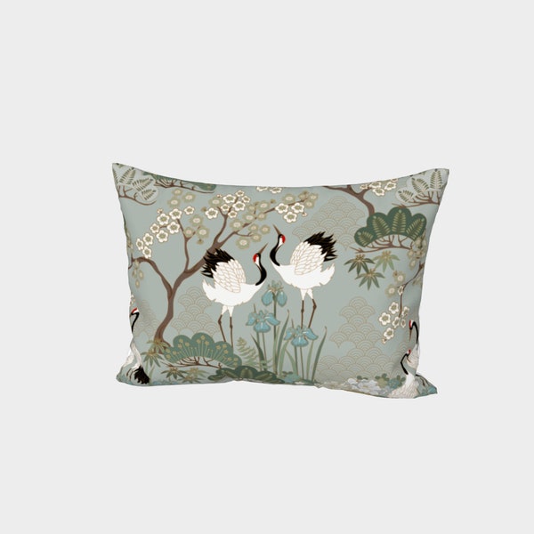 Envelope Pillow Sham-Japanese Garden Sage - Cotton Sateen - Standard and King Size