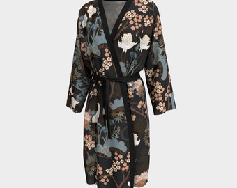 Kimono Robe Chiffon or Peachskin Jersey - Made in Canada -  Japanese Garden Charcoal