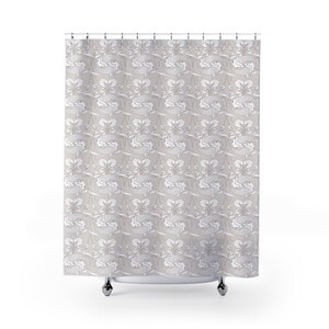 Shower Curtain, Printed Water Repellent Polyester Shower Curtain, 71 x 74 inches, Koi Fish Silver Grey, White and Grey Shower Curtain