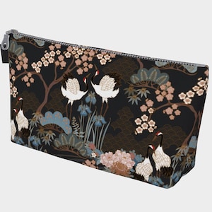 Makeup Bag Canvas Japanese Garden Dark 10&quot; or 12&quot;