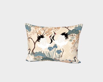 Envelope Pillow Sham-Japanese Garden Cream Large Birds, One side printed, Envelope closure on back side