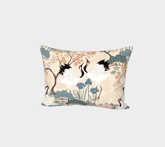 Envelope Pillow Sham-Japanese Garden Cream Large Birds, One side printed, Envelope closure on back side