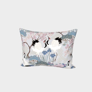 Envelope Pillow Sham, Standard/King, Cotton Sateen - Japanese Garden Grey/Pink/Lilac, Made in Canada