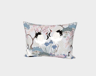 Envelope Pillow Sham, Standard/King, Cotton Sateen - Japanese Garden Grey/Pink/Lilac, Made in Canada
