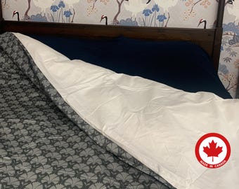 Duvet Cover Twin, Double, Queen, King - Cotton Sateen - Made in Canada - Carnations Grey with Small Geometric Floral Pattern
