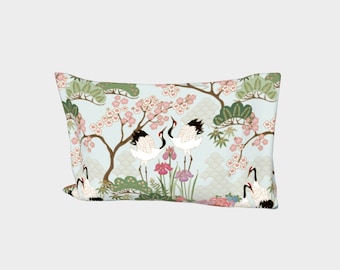 Pillow Cover RIGHT Side - Cotton Sateen - Standard/King, Made in Canada - Japanese Garden Chantilly, Japanese style design with birds