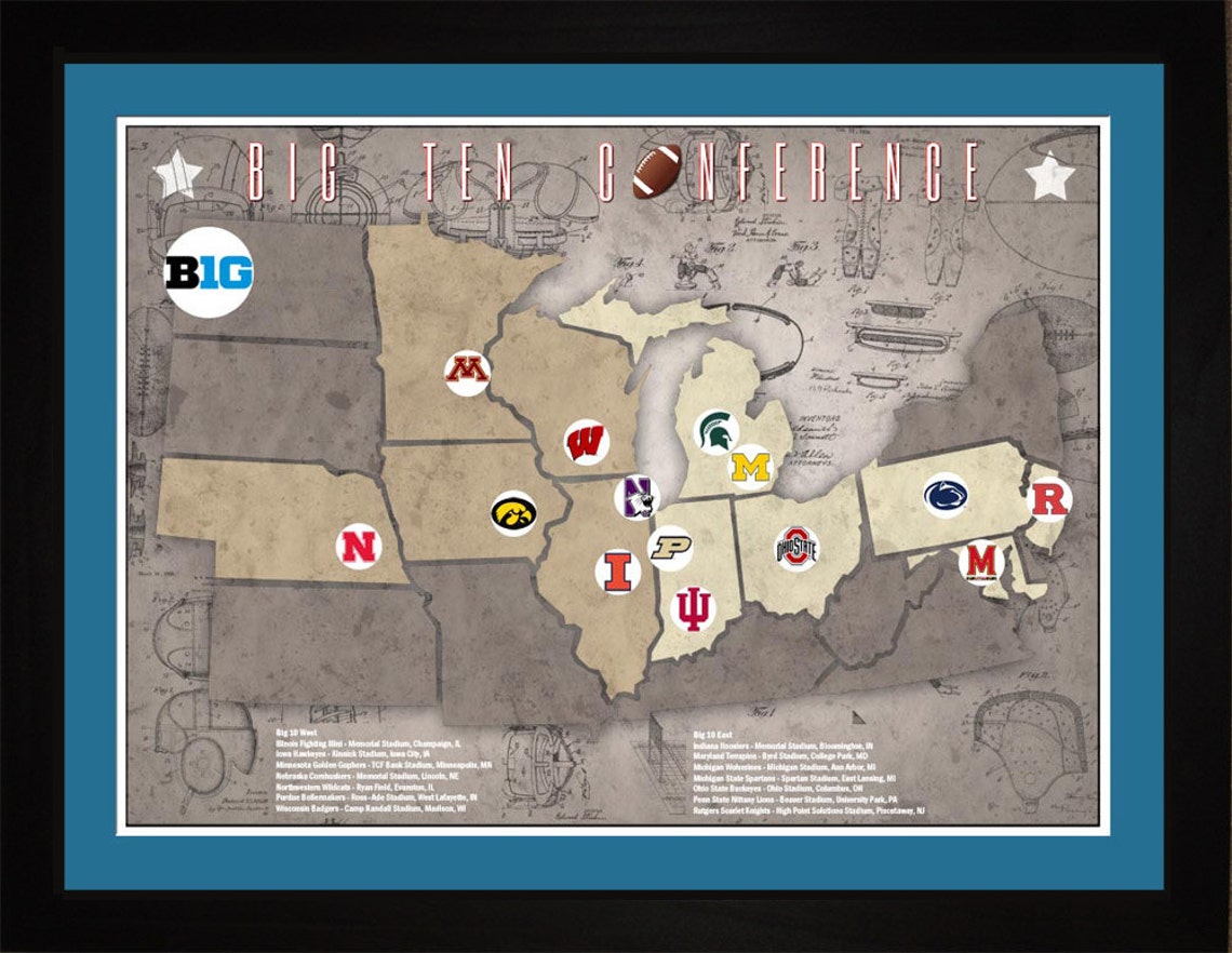 Big10 College Football Stadiums Teams Location Tracking Map Etsy