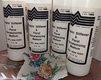 4 Bottle Lot Ridlen Adhesives Fabric Stiffener & Floral Porcelainizing Medium 16 fl oz - Non toxic VTG Made in USA