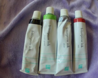 4 tubes Letterpress INK 30 ML Bright Green Red Silver Black 3 Hardly USED 1 Tube New