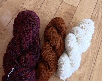 Hand dyed ? Unknown Fabric 3 Hanks approx 12 oz total Autumn Fall Assort Color