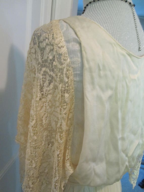 VTG 20s Off White Ivory Silk Lace Chiffon Panels … - image 10