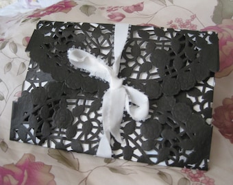 10 Pcs 10" Black DIYS Envelopes Paper Lace Doilies Round Wedding Event Crafts Cards