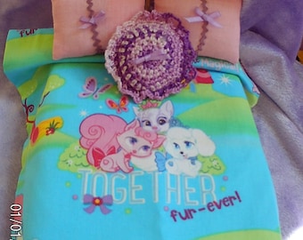 Doll house 1:12 Miniature DISNEY PETS Fur EVER Coverlet blanket Bed Spread 4 pc