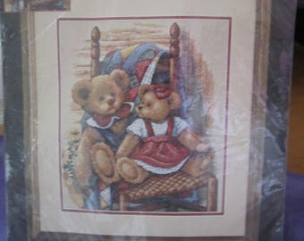 Dimensions TEDDIES ON QUILT counted cross stitch kit 35103, Anna Krajewski, New in Package Vintage kit 2003  finished size 12" x 14"