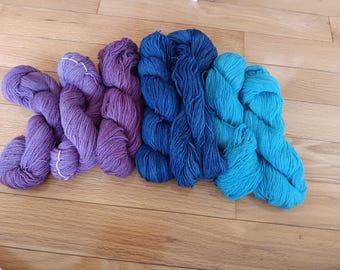 Hand dyed ? Unknown Fabric Teal blue Purple 6 Hanks approx 14 oz total