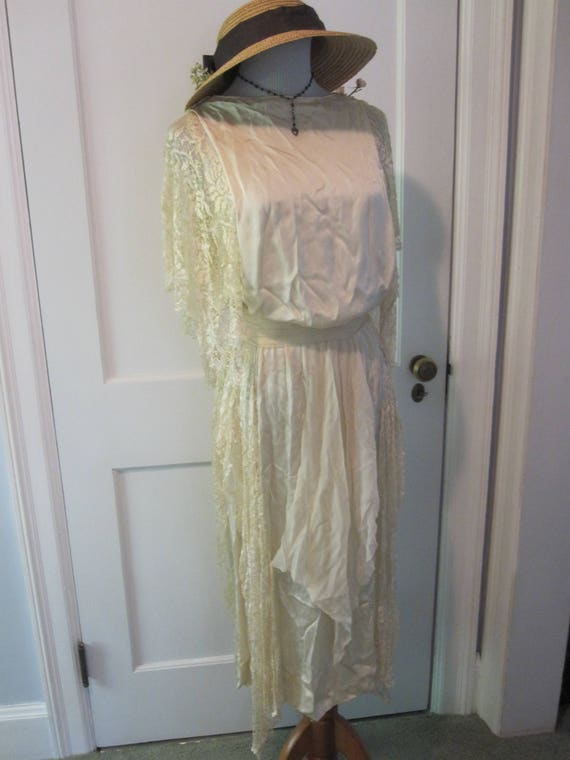 VTG 20s Off White Ivory Silk Lace Chiffon Panels … - image 1