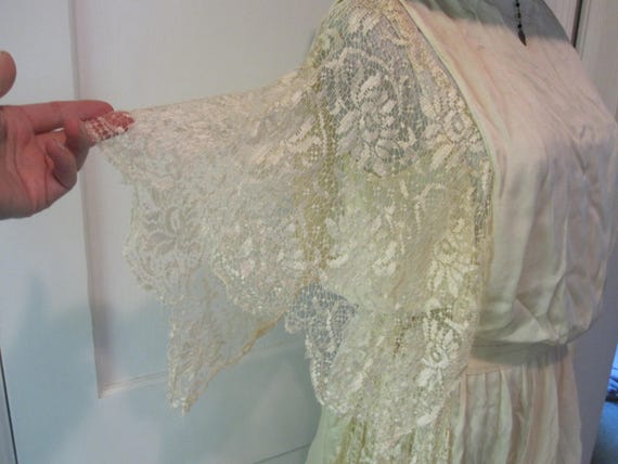 VTG 20s Off White Ivory Silk Lace Chiffon Panels … - image 3