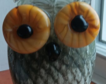 Rikaro Austrian Hand Blown Art Glass Owl 5 In Paper weight Hootie Eyes Gray