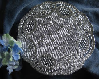 6 pcs VTG 5" inch ROUND Silver Foil Round Princess Paper Lace Doily Crafts Cards Valentine