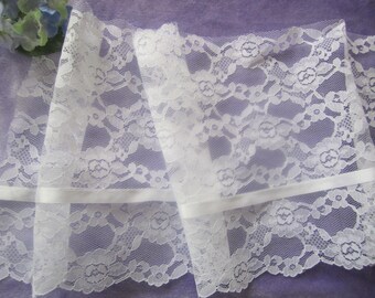 Bridal Scalloped Edging Floral Trim 8.0" White 15 yds+ CRAFTS RIBBON satin 2 PCS