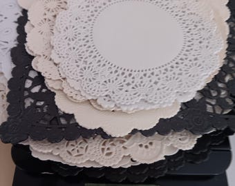 1/2 lb lot vtg Paper LACE Doily black round square Scrapbooks crafts 5" -10"