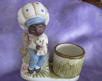 vtg 1979 jasco Ceramic African American Boy with his Puppy Figurine Tawny Tots 5" tall