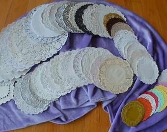 large lot 150+ vtg Paper LACE Doily Round silver COLORS Scrapbooks crafts 3.5-8" Over 1/2 LB!